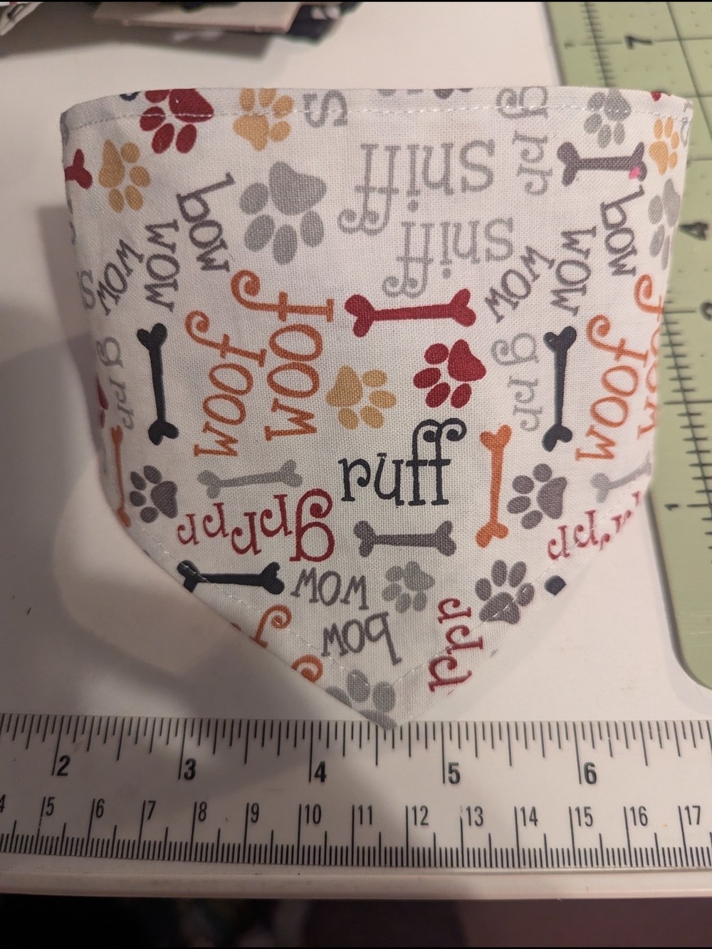 Handmade X small Scrunchie Dog Bandana with Paw & Bone Print - White Background - Picture 2 of 2
